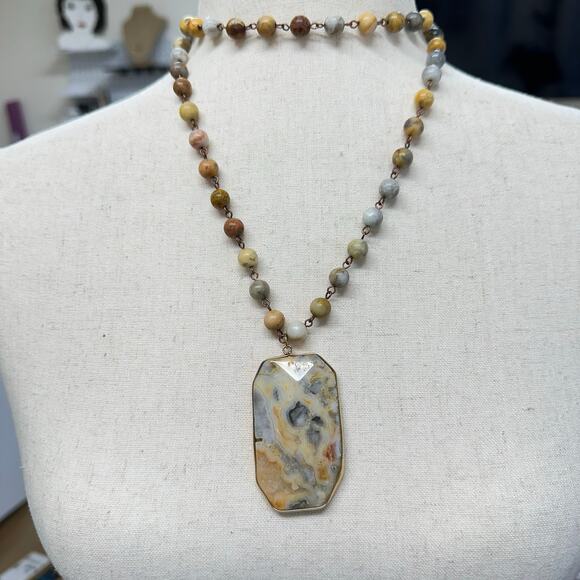 OilNana picture Jasper brass linked necklace 34” long drop 2.5” x 1.5” - Picture 4 of 5